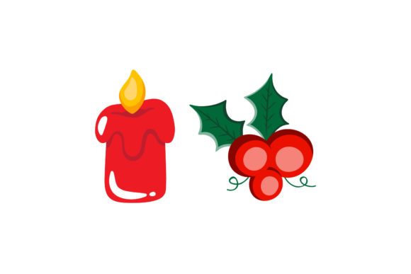 Candle Mistletoe Set Christmas Asset Illustrations
