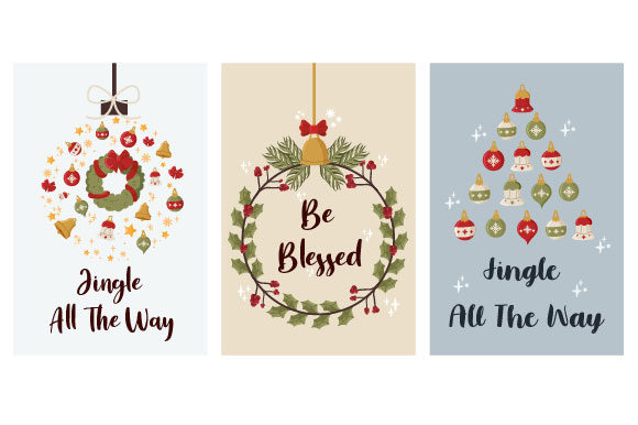 Christmas Card with Ornament Illustrations