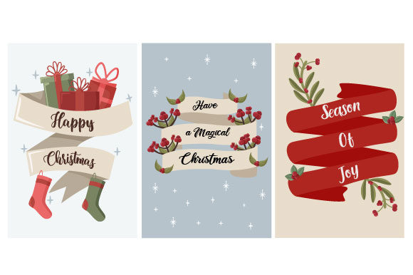 Christmas Card with Ribbon Illustrations