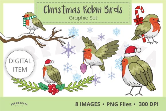 Christmas Robin Bird Illustrations for Local Business Branding