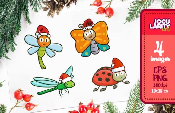 Funny and Cute Insects in Christmas Mode