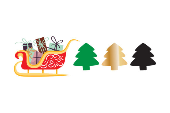 Santa Sled Tree Set Illustrations